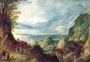 Landschaft mit Meer und Bergen